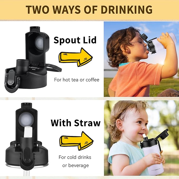 Kids Insulated Water Bottle with Straw,14oz Stainless Steel Water Bottle,BPA-free and Leak-proof,Double Wall Vacuum Water Flask for School,Gifts for Boys and Girls（14oz,Lavender）