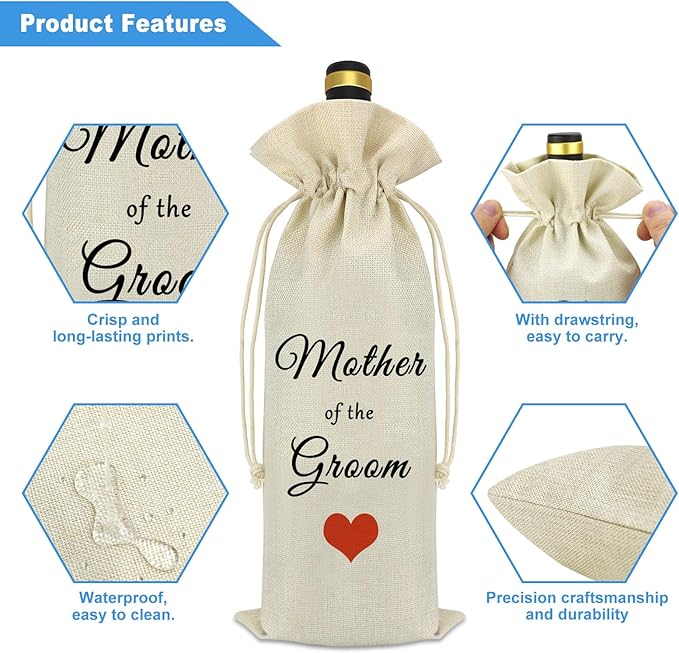 Mother Of The Groom Gift Wine Bag Mother-in-law Gift Wedding Gift for Groom's Mother Burlap Reusable Wine Bag Engagement Bridal Shower Bridal Party Gift for Mom Mother Of The Groom Wine Bottle Bag