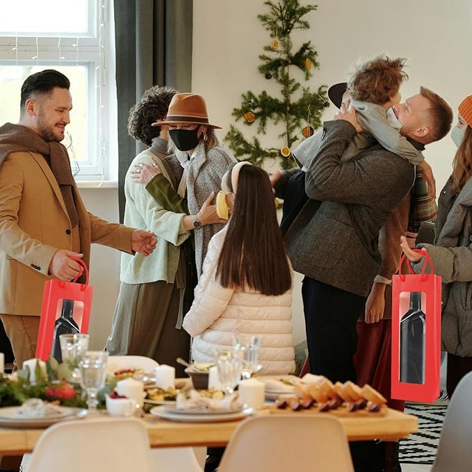 Cyblinia Wine Gift Bags with Window,20 Pack Paper Wine Bags 4.9 x 3.4 x 14.2 Inch Kraft Paper Flower Wrapping Bags Wine Bags for Wine Bottle and Gifts,Wedding,Birthday,Christmas