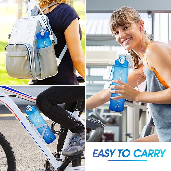 Motivational Water Bottle with Time Marker- 32oz Water Bottles with Times to Drink, Leakproof & BPA Free Sports Water Bottle with Straw & Carry Strap for Fitness, Gym, and Outdoor Sports