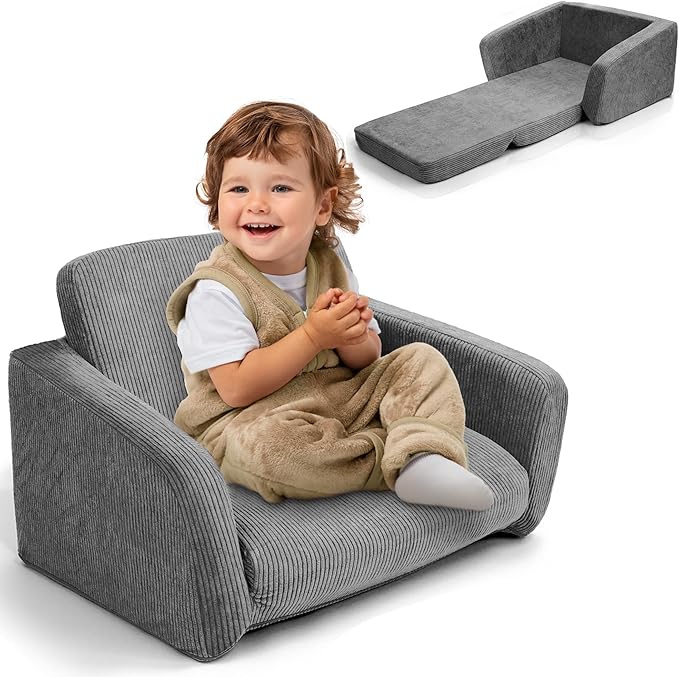 ZICOTO Comfy Kids Chair for Toddler - Stylish 2 in 1 Lounger Made of Memory Foam Easily Unfolds Into a Soft Baby Couch to Nap On - Modern Fold Out Sofa for The Little Ones