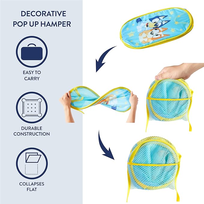 Bluey Pop Up Hamper with Durable Carry Handles, with Bluey and Bingo, 21'' H x 13.5'' W X 13.5'' L