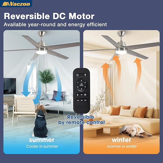 Ceiling Fans with Lights and Remote 52 Inch Modern Ceiling Fan with 6 Speeds, Dimmable LED, Reversible Noiseless DC Motor, Two-Color Blades, Cooling Fan for Bedroom, Living Room, Dining Room
