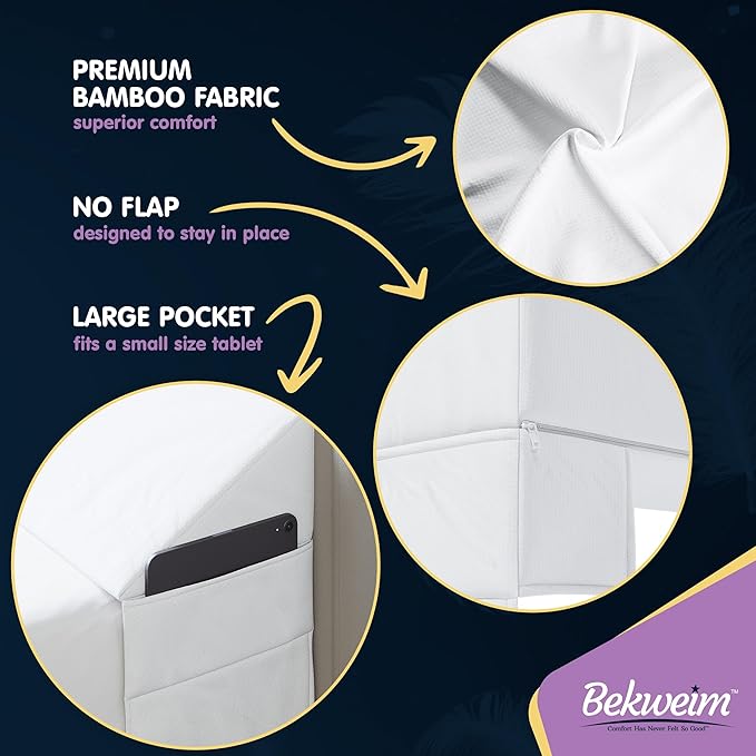 Wedge Pillow Headboard Bed Gap Filler California King - Headboard Pillow 72 X 10 X 6 - Long Pillow for Bed Wedge Gap Filler with Large Pocket for Bed Accessories - Mattress Gap Filler (White)