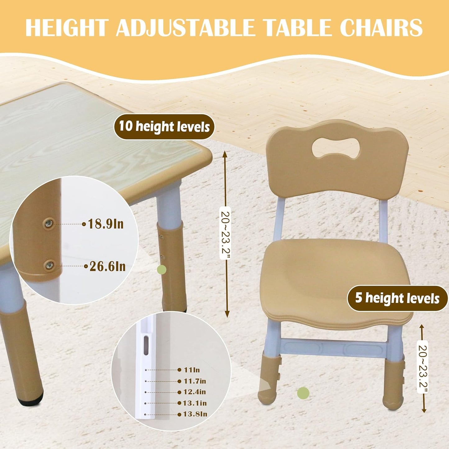 Kids Table and 4 Chairs Set with Graffiti Desktop, Toddler Furniture Set, Non-Slip, Table Children Study Desk, Dining Table, Height Adjustable Desk, Painting Desktop for Kids (31.5x23.6Inch)