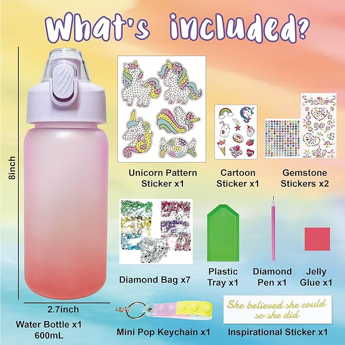 Decorate Your Own Water Bottle Kits,Fun Arts and Crafts Gifts for Girls Age 4-6-8-10,Unicorn Painting Crafts Toys for Girls Birthday