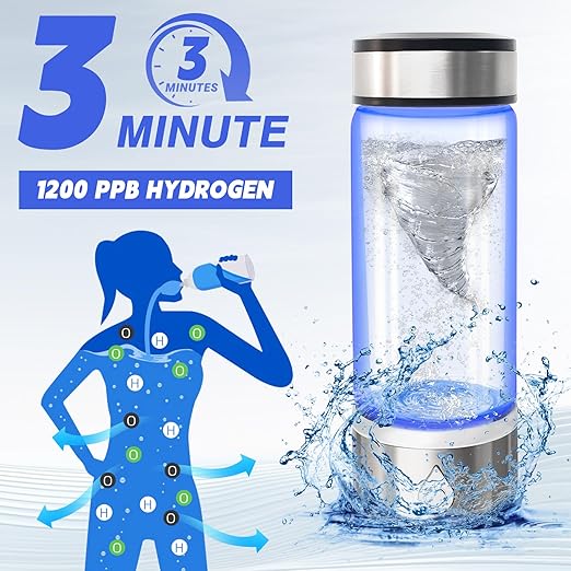 Hydrogen Water Bottle, Portable Hydrogen Water Bottle Generator, Rechargeable Water Ionizer Machine, 3 Minutes Water Quality Enhancement Health Water Bottle for Home Travel Sports Office (Silver)