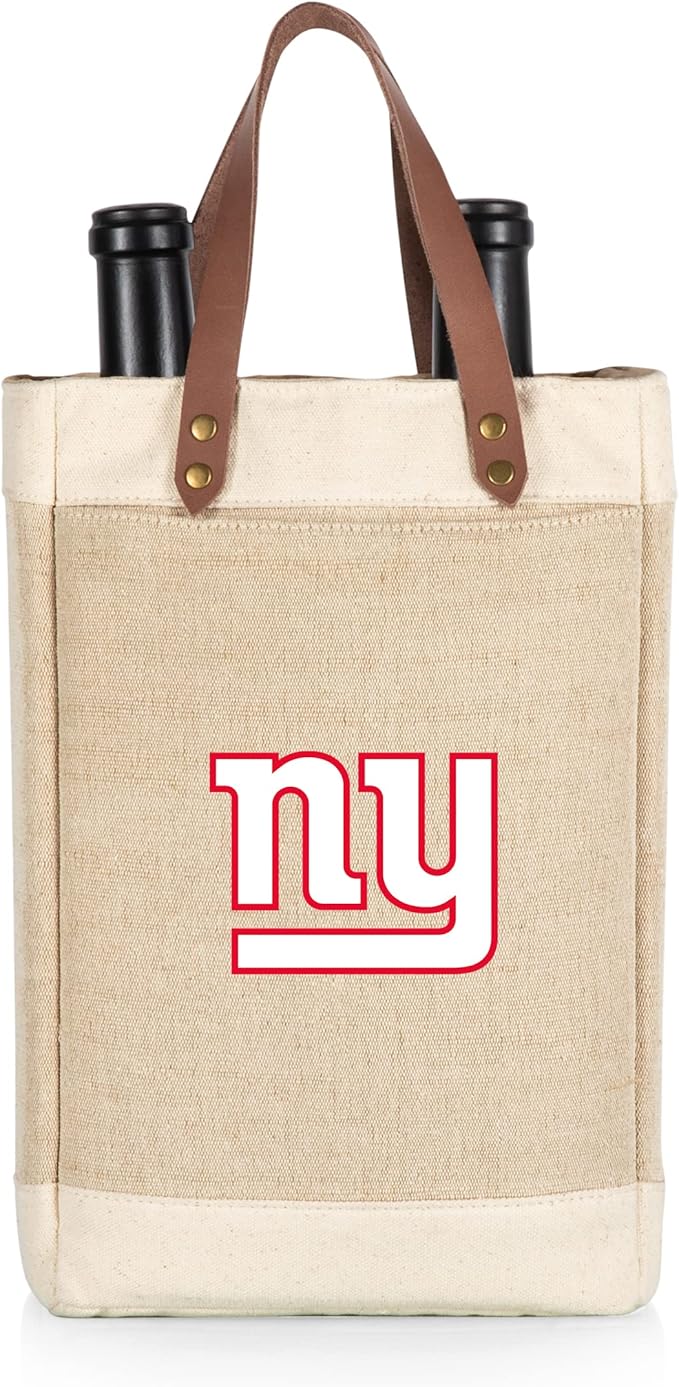 PICNIC TIME NFL Pinot - Jute 2 Bottle Insulated Wine Bag - Wine Tote Bag - Wine Gift Bag, (Beige)