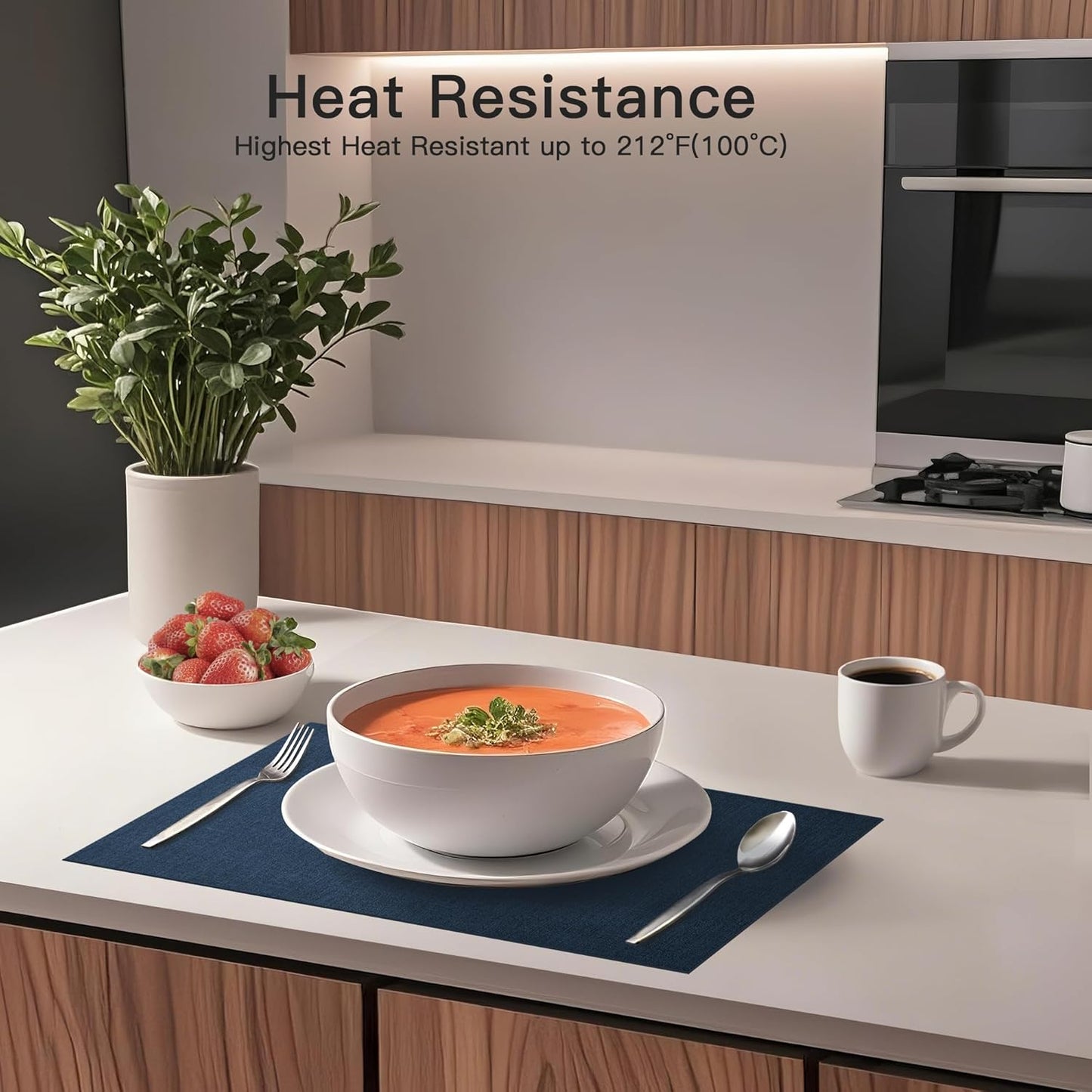 DOLOPL Placemats Set of 4, Reversible Wipeable & Heat Resistant Place Mats, Modern Faux Leather Table Mats for Kitchen, Neutral Waterproof Tablemats for Dining Table Decor, Wedding, Party(Navy Blue)