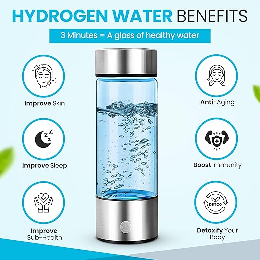 Cutting-Edge Hydrogen Water Bottle Generator. A Rechargeable Water ionizer Machine to Deliver Quick Electrolysis in Minutes. Advanced Hi-Tech for Convenient and efficient Hydrogen Water Production