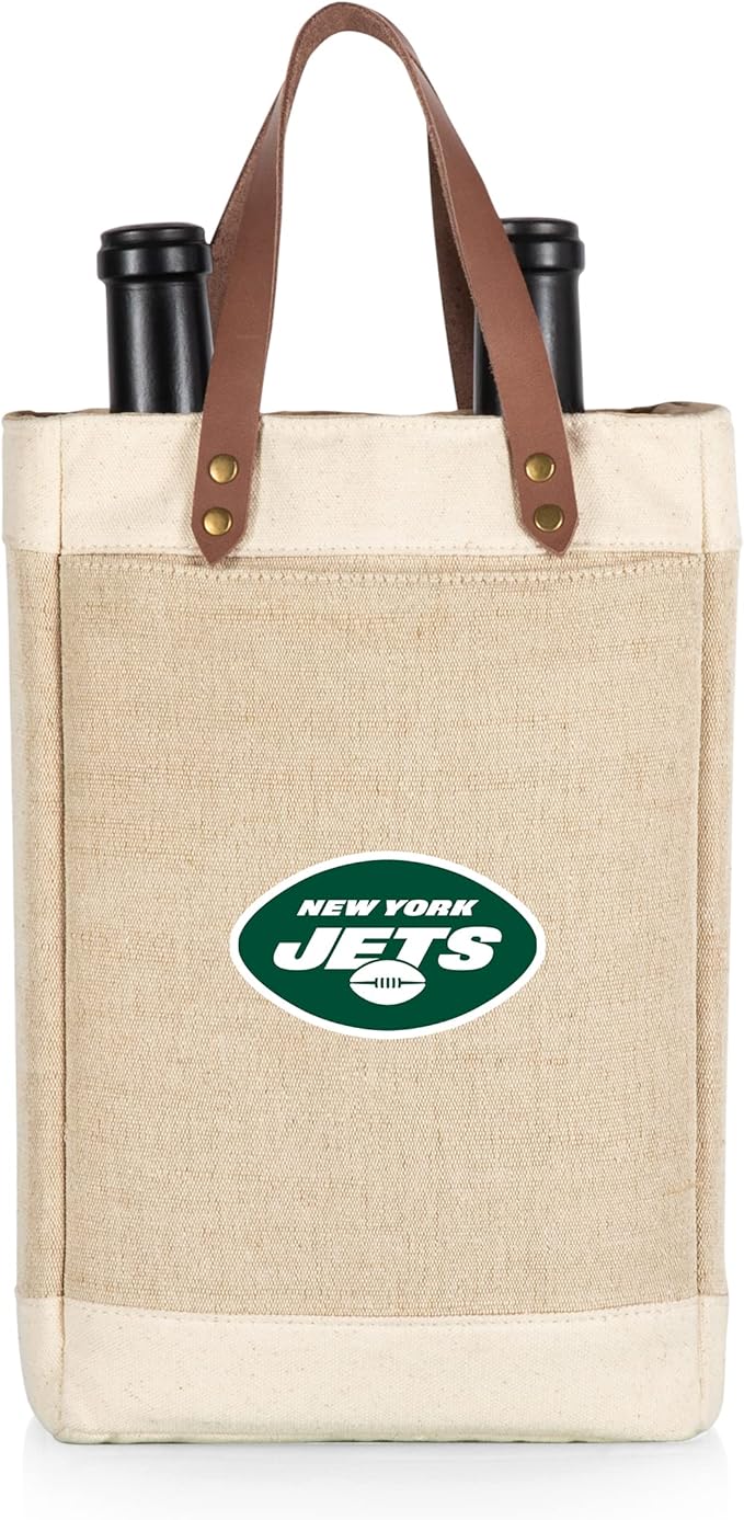 PICNIC TIME NFL Pinot - Jute 2 Bottle Insulated Wine Bag - Wine Tote Bag - Wine Gift Bag, (Beige)