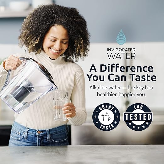 Invigorated Water pH Restore Alkaline Water Pitcher - Long Lasting Water Filter Pitcher with Multi-Stage Filtration System - Water Jug for High pH, Pure Drinking Water - 3.5 L / 118 Oz - Blue