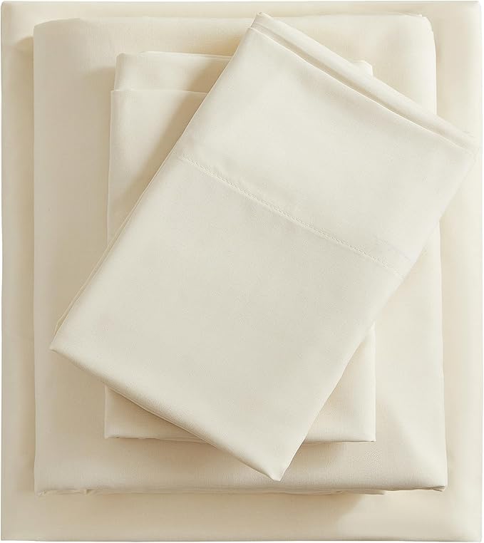 Queen Sheets Cream, Ultral Soft Cationic Linen Look Sheets, Luxury Cooling Cozy Bed Sheet Set with Non-Slip Fitted Sheet