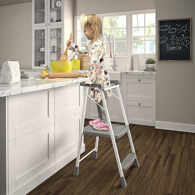 COSCO 2-Step Kitchen Stepper™ Adult Folding Step Stool, Kids Folding Stepper, Grey