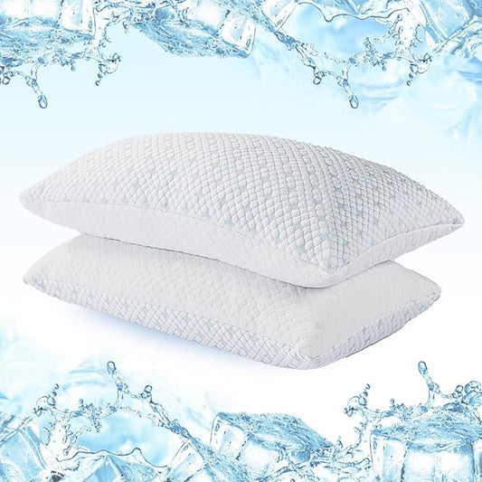 Shredded Memory Foam Pillows for Hot Sleepers, Cooling Adjustable Bed Pillows for Side, Back or Stomach Sleepers, Neck Pillows for Sleeping, Queen Pillow with Removable Cover (2 Pack, Cooling)