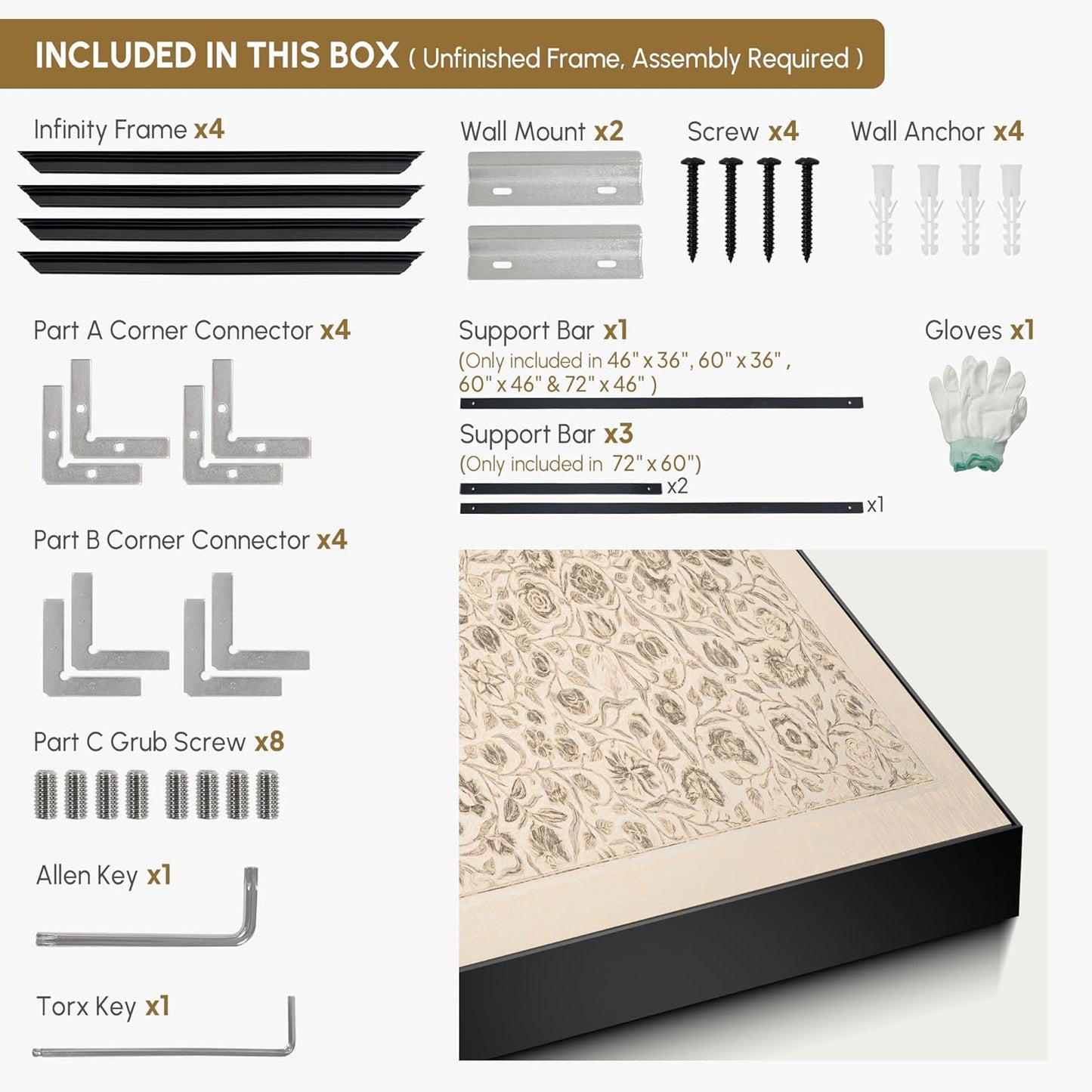 SIGNWIN 36"x46" Extra Large Framed Wall Art Vintage Botanical Sketch with Detailed Floral Pattern, Classic Nature Illustration for Home Living Room Bedroom Decor (Frame Assembly Required)