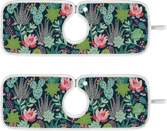 Kitchen Faucet Absorbent Mat,Succulent Plants Cactus Water Splash Guard for Sink, Faucet Drip Catcher Thicken Sponge Microfiber Faucet Water Catcher Mat Sink Absorbent Mat for Kitchen 23x5in 2Pack
