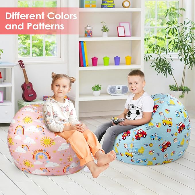 Bean Bag Chair for Kids Stuffed Animal Storage Beanbag Chairs,Toddler Toy Storage Organizer for Girls and Boys,Large 32'' Cover Only（No Filling