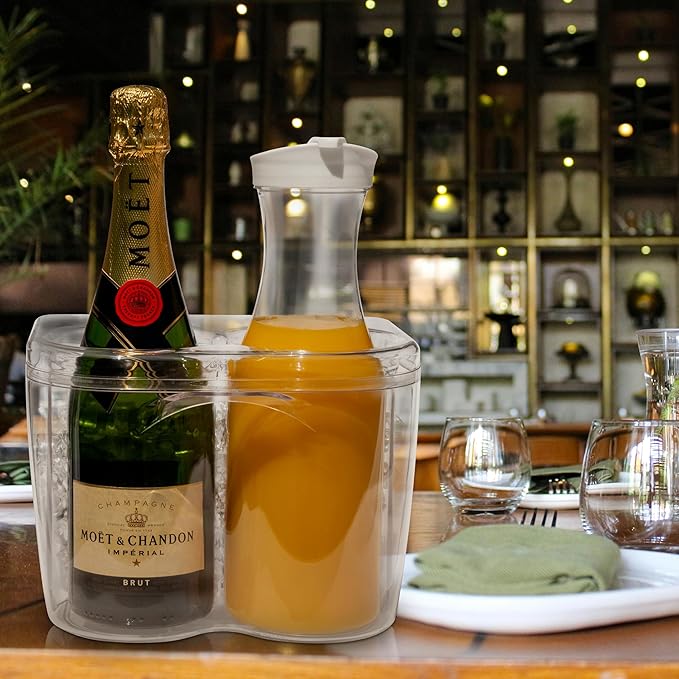 Ice Chilled Wine Bottle Server and Carafe Set - Includes Two 1.35L Carafes | Champagne & Wine Bottle Chiller | Shatter Resistant Cooler for Bars and Outdoors | Keeps Bottles Cooler for Longer