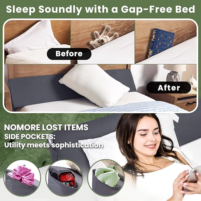 Wedge Pillow Headboard, Ultimate Comfort Bed Wedge Pillow for Headboard, Relaxation Bed Gap Filler for Cal King, Foam Pillow Wedge for Headboard Gap, Overall Bed Gap Filler. 2 Covers.