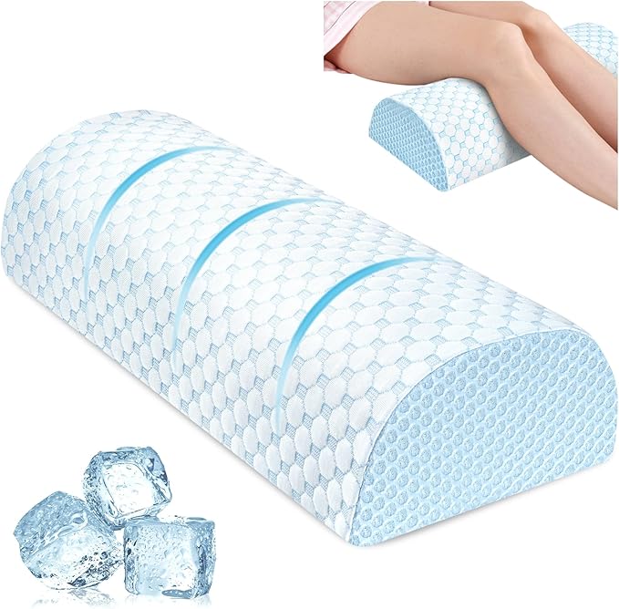 Large Knee Pillow for Side Sleepers Memory Foam Leg Pillows for Sleeping Yoga Bed Half Moon Bolster Pillow for Neck Pain Relief with Pillowcase 23.6"x8.7"x5"(Cooling Blue, Extended Size)