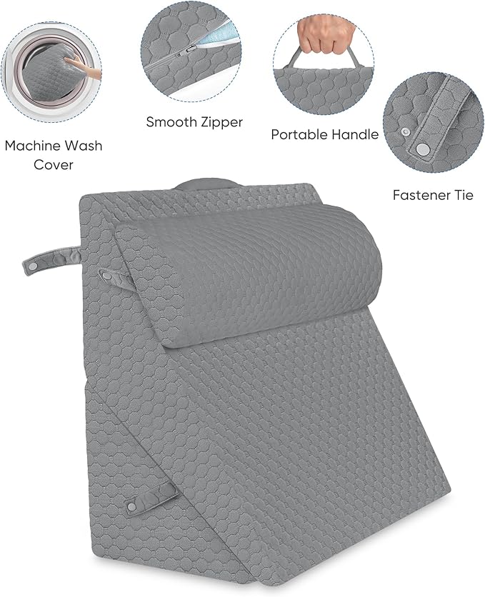 Forias Wedge Pillows Set for After Surgery Foldable Bed Wedge Pillow for Sleeping Adjustable 9&12 Inch Triangle Pillow Wedge with Half-Moon Pillow for Post Surgery Acid Reflux Gerd Snoring - Gray