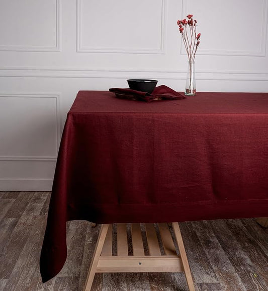 D'Moksha Homes Linen Tablecloth 60 x 126 Inch - 100% Pure Linen Dark Red Tablecloth - Machine Washable Dining Tablecloth for Rectangle Tables