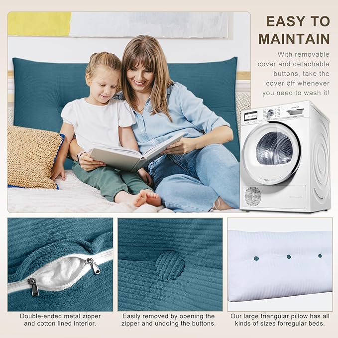 Headboard Pillow - Queen-Sized Headboard Wedge Pillow for Daybeds and Bunk Beds - Durable, Comfortable, with Removable Velvet Cover (Navy blue, 59x20x8Inches)