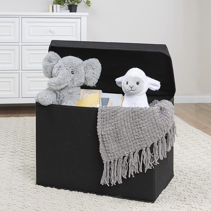 Sammy & Lou Collapsible Felt Soft Toy Box Toy Chest for Toddlers Toy Storage Organizer with Handles and Hinged Lid, 22 x 14.5 x 15 inches, Black