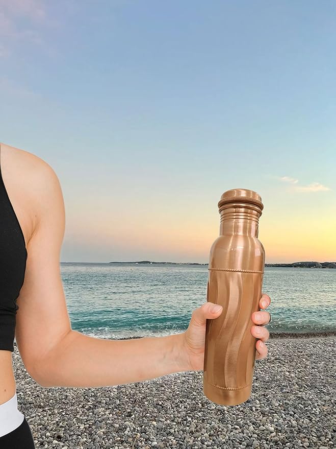 Ayurvedic Drinking Copper Water Bottle for Sports, Travel, Yoga & Everyday Use, Water Bottle for Gym, Office, Hiking, Outdoor Capacity 32 Oz (Design 6, 32 Oz)