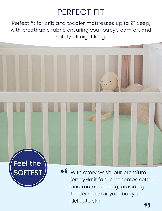 TotAha Premium Stretchy Crib Sheets (2-Pack)-Hypoallergenic, Silky Comfort, Buttery Soft, Calming Effect, All-Season Jersey-Knit Sheets, 9'' Extra Deep Pocket Sage