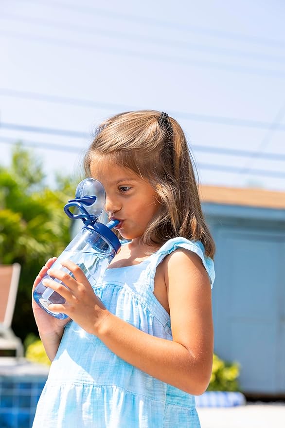 Ello Ellies 16oz Plastic Kids Water Bottle with Straw and Built-in Carrying Handle and Leak-Proof Locking Lid for School backpack, Lunchbox and Outdoor Sports