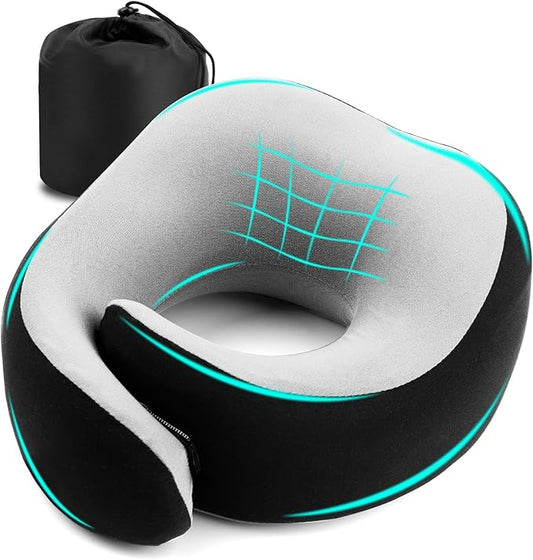 Travel Pillow, 360° Wrapped Travel Neck Pillow, 100% Pure Memory Foam Neck Pillow, Airplane Neck Pillows, Perfect Support, Soft and Breathable Pillows, Travel Accessories with Portable Bag