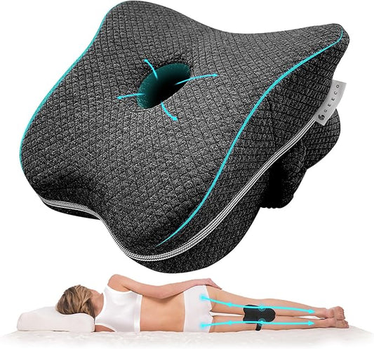 Knee Pillow for Side Sleepers Hip Pain, Between Knee Pillow for Side Sleepers with Strap, Sciatica Pain Relief Pillow Supports Back Pain, Ergonomic Leg Positioner Pillow with Washable Cover, Grey
