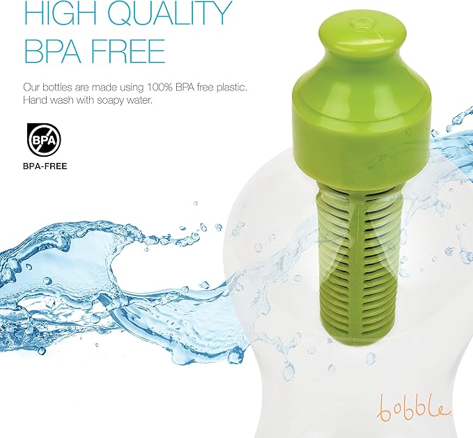 Bobble Classic Water Bottle, Filtered Water, BPA-Free Reusable Bottle, Soft Touch Carry Cap with Replaceable Carbon Filter for Sustainable Water and Hydration 34 oz, 2 Pack (Lime)