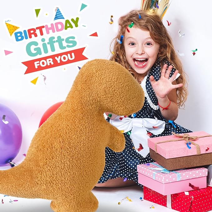 Dino Nugget Pillow Birthday Gifts for Boys Girls, Dinosaur Chicken Nuggets Pillow Funny Gifts for Teens, Dinosaur Stuffed Animal Throw Pillow Cute Dinosaur Gifts for Kids (Large, Tyran Rex)