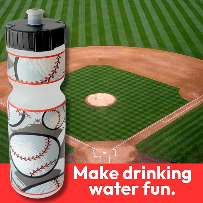 50 Strong Kids Water Bottle | 22 oz. BPA- Free Sports Squeeze Water Bottles with Pull Top Cap |Perfect Water Bottle for School | Reusable & Durable for Boys & Girls | Made in USA (Baseball Season)
