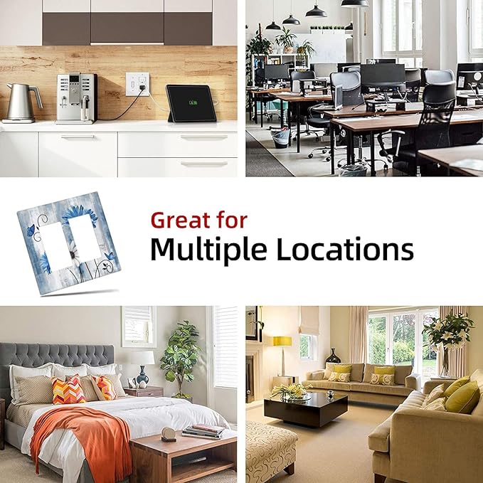 Rustic Teal Blue Daisy Floral 2 Gang Rocker Decora Light Switch Covers Dual Outlet Covers Wall Plate Decorative Switchplate Electrical Faceplate GFCI for Country Bathroom Bedroom Kitchen Decor