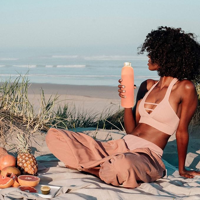 Urban Green Glass Water Bottle with Protective Silicone Sleeve and Bamboo Lid, 18oz, 1extra 304 Stainless Steel Lid with Handle, BPA Free, Dishwasher Safe, Valentine Gift