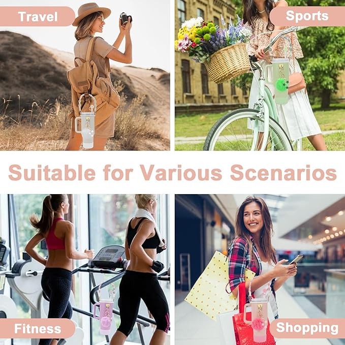 7PCS Water Bottle Cup Accessories Set for Stanley Cup 40oz & 30oz Tumbler, Including Water Bottle Handle Strap, Silicone Cup Boot, Silicone Straw Cover, Keychain Charms (Red)