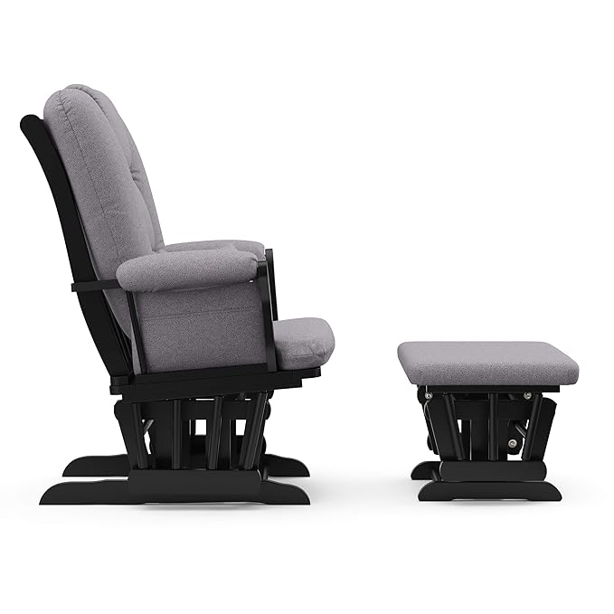 Storkcraft Tuscany Custom Glider and Ottoman with Free Lumbar Pillow (Black/Slate Gray Swirl) - Cleanable Upholstered Comfort Rocking Nursery Chair with Ottoman