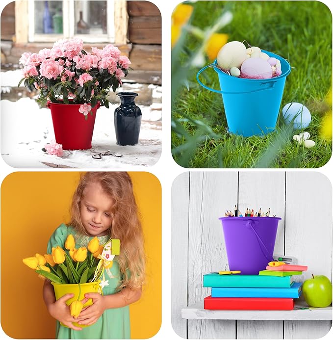 Metal Buckets with Handle 6 Pcs – Galvanized Bucket Leak Proof & Rust Resistant 48 fl oz Capacity - Best for Party Décor, Organizing & Decorating Classrooms Easter Bucket 6.3"
