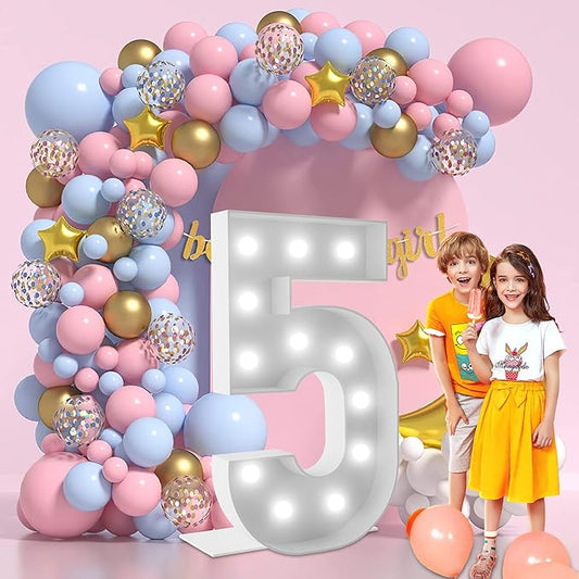 4FT Marquee Light Up Numbers Marquee Numbers 5, Multiple Color Options Including Cool White, Pink, Blue & Colorful, NO Glue Gun Needed, Birthday Decorations
