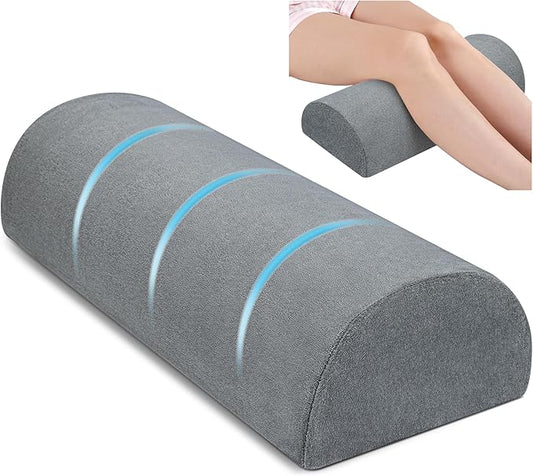Large Knee Pillow for Side Sleepers Memory Foam Leg Pillows for Sleeping Yoga Bed Half Moon Bolster Pillow for Neck Pain Relief with Pillowcase 23.6"x8.7"x5"(Fleece Grey, Extended Size)