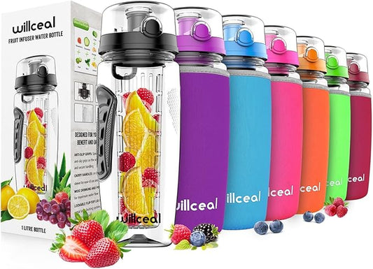 Fruit Infuser Water Bottle 32oz- Durable, Large - BPA Free Tritan, Flip Lid, Leak Proof Design - Sports, Camping