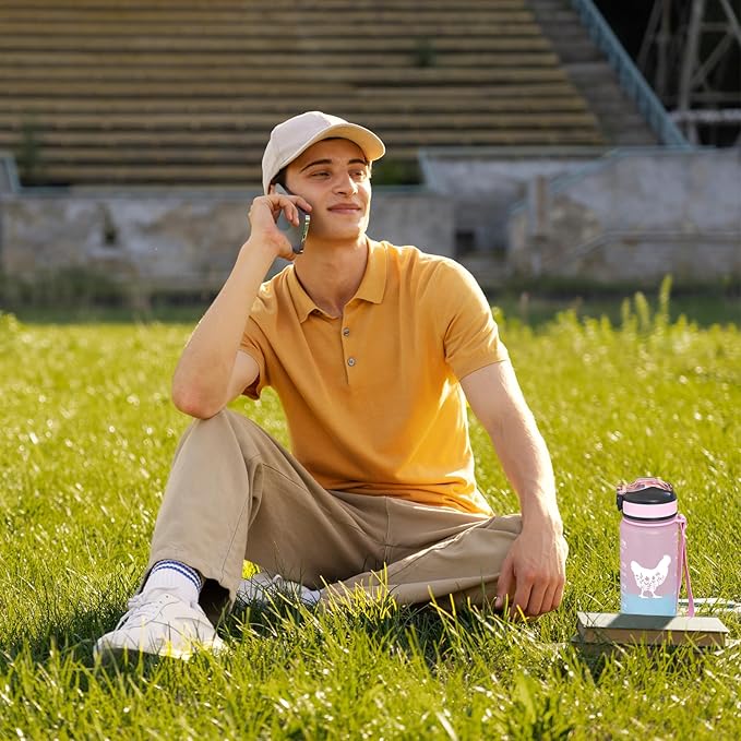 Floral Chicken Water Bottle with Straw, Carry Strap, LeakProof, Tritan BPA Free, 32 Oz Motivational Water Bottle with Time Marker to Ensure Drink Enough Water for Gym Fitness Outdoor