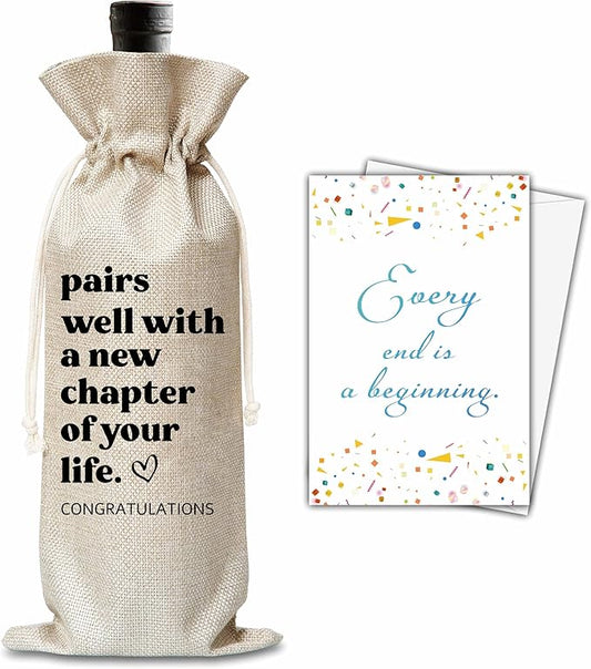 New Job Gifts For Women Man, New Chapter Wine Gift Bag, Pairs Well With A New Chapter Of Your Life Wine Bag, New Beginnings Gifts For New Job, New House, Retirement, Engagement, B43