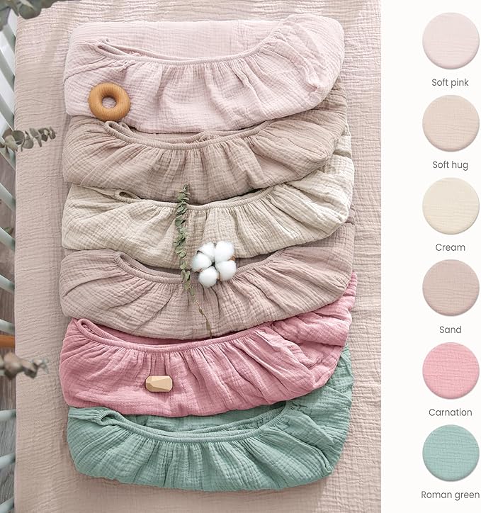 Lulu moon Muslin Crib Sheet Fitted Crib Mattress Sheet for Boys and Girls, 28"x 52" Carnation