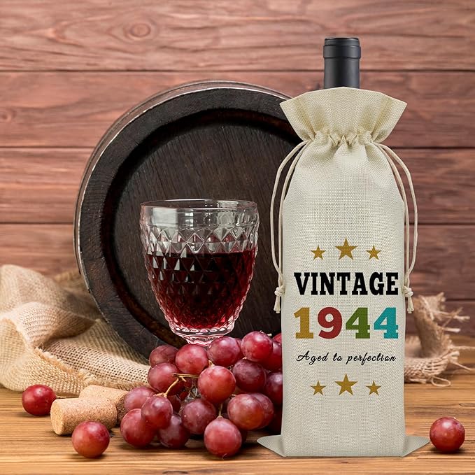 Sazuwu Vintage 1944 Gifts for Women Men Wine Bag Happy 80th Birthday Mom Gifts 80 Year Old Birthday Gifts for Dad Wine Accessories Gifts for Wine Lovers Turning 80 Gifts for Grandma Grandpa