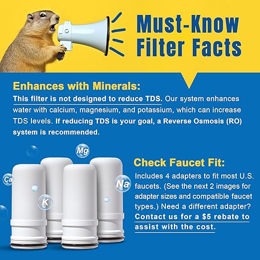 LCF 360° Rotating Stainless-Steel Faucet Water Filter - High Flow, Mineral-Enhanced Tap Water Filter, Reduces Chlorine, Heavy Metals and Bad Taste, Easy Install, 320 Gallons, Kitchen Sink Ideal